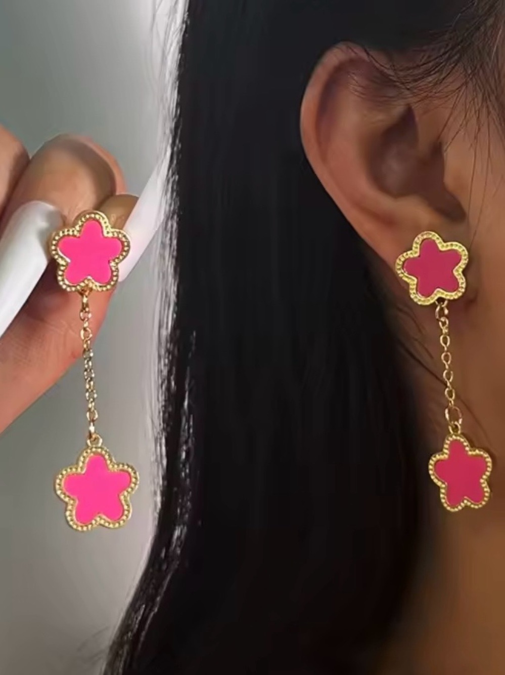 Target Gold-Tone Pink Flower Drop Earrings